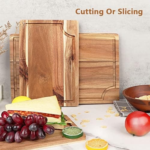 Acacia Wood Cutting Board Set with Juice Groove (3 Pieces), Organic Wooden Cutting Boards for kitchen, Butcher Block Cutting Board for Meat, Vegetable, Wooden Chopping Board 15x10, 12x8, 9x6 inch thumbnail 6