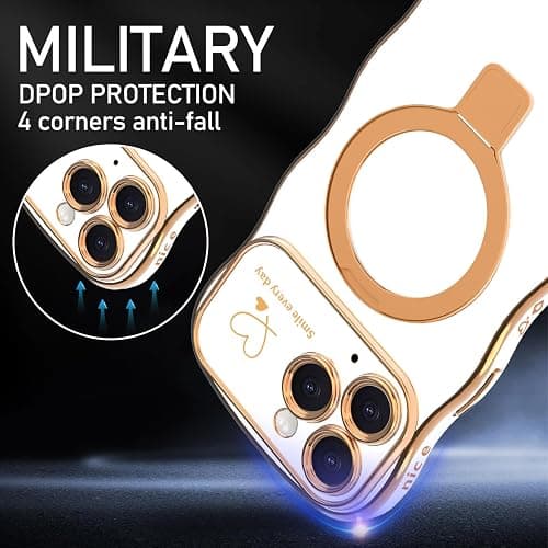 TKJSQ Case for iPhone 11 Pro Max with Magnetic Stand, Luxury Plating Curly Wavy Frame and Cute Heart Pattern, Lens Edge Raised Protection, Slim Shockproof Soft Case for iPhone 11 Pro Max-White thumbnail 4