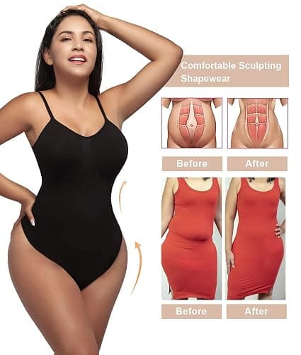 SHAPERX Women's Shapewear Bodysuit Tummy Control Body Shaper Seamless Sculpting Snatched Waist Body Suit thumbnail 6