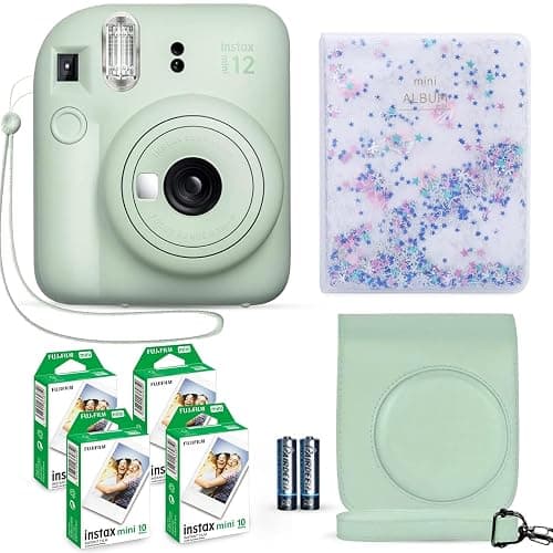 Fujifilm Instax Mini 12 Instant Camera Mint Green + Fuji Film Value Pack (40 Sheets) + Shutter Accessories Bundle, Incl. Compatible Carrying Case, Quicksand Beads Photo Album 64 Pockets - Image 1