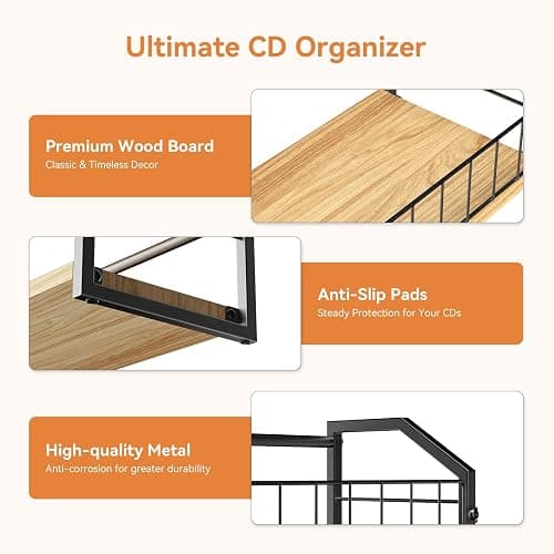 PAPAGIFTREE 2-Tier CD Holder, CD Storage Shelf for Display, CD Organizer with Dispay Top Shelf, Premium CD Rack for Home & Office, Holds Up to 60 Standard, Ideal for Music Enthusiasts (Yellow) thumbnail 5