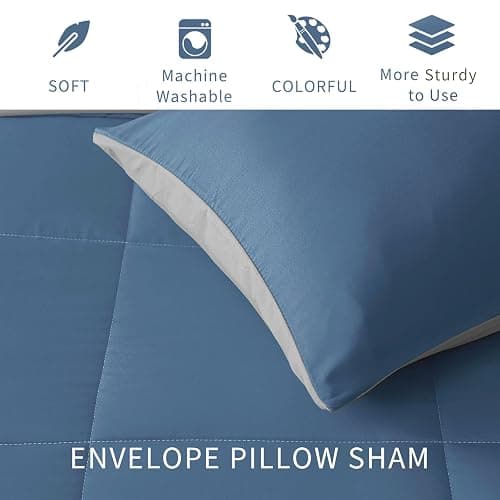Exclusivo Mezcla Lightweight Reversible Twin Size Comforter Set, Down Alternative Comforter with 1 Pillow Sham, Twin Size Bedding Set for All Seasons, Bluish Grey thumbnail 6