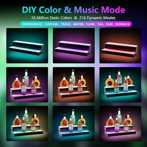 Leekimid Led Lighted Liquor Bottle Display Shelf, 24 Inch 2 Tier Whiskey Rack, Support USB, Bar Stand with RF Remote & App Control, Illuminated Acrylic Lighting Shelves for Home Bar, Party thumbnail 5