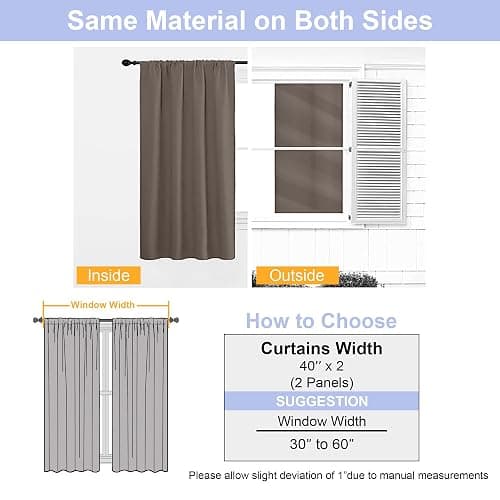 Simplebrand Ava Brown Blackout Curtains for Bedroom 63 Inch Length 2 Panels Set, Solid Thermal Insulated Energy Saving Rod Pocket Window Treatment Curtains Blackout Drapes, W40 x L63 Inch, Brown thumbnail 8