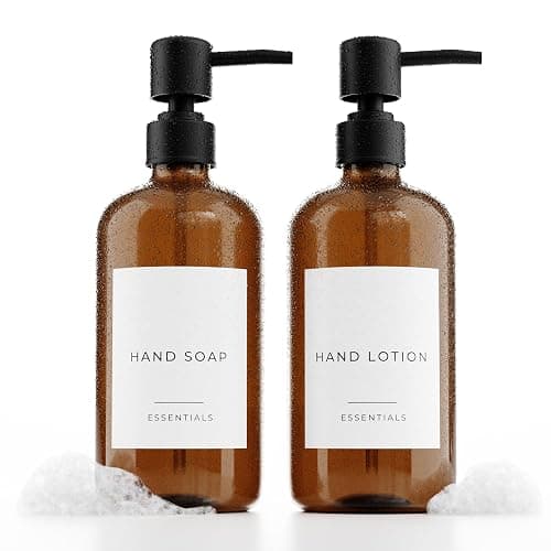Stylish Soap Dispenser Set of 2 for Kitchen Or Bathroom - Quality 21oz Dish and Hand Soap Dispensers - Extra Durable Amber Dispensers Perfectly Enhance Your Bathroom Or Kitchen - Brown - Image 1