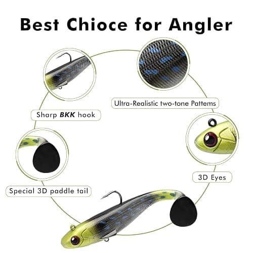 TRUSCEND Easy Catch Pre-Rigged Soft Lures, Unique Vibrating Swim Action and Trembly Sinking Move for More Bites, Amazing Soft Swimbait for Family Fishing, Fishing Lures for Bass Trout Crappie Walleye thumbnail 3