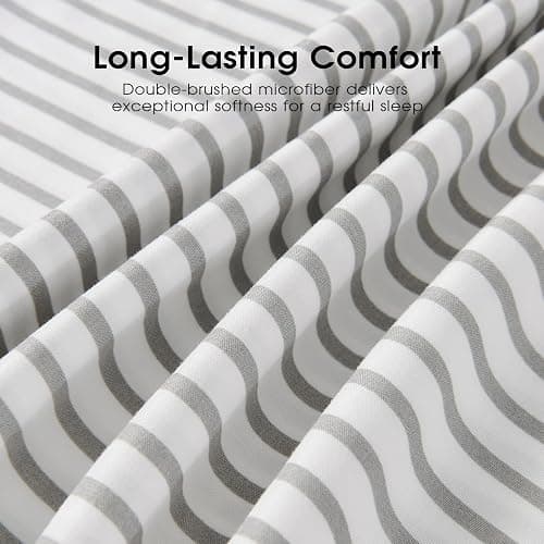 FreshCulture Full Size Bed Sheets - Ultra Soft Striped Sheets - Brushed Microfiber - Deep Pockets up to 16" - Easy Care - Hotel Luxury 4 Piece Striped Sheets Full, Stripe Grey thumbnail 6