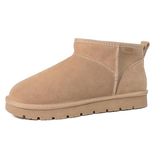 HORMAUWORD Suede Platform Mini Snow Boots for Women, Genuine Leather Fuzzy Ankle Winter Snow Boots with Fur Lined, Anti-Slip Boot For Outdoor - Image 1