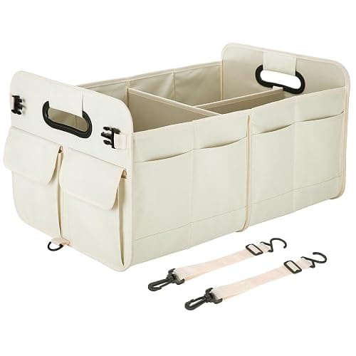 titiyiof Trunk Organizer For Suv & Sedan,Car Organizers and Storage, Waterproof Collapsible & Adjustable Straps,75L Sturdy Car Organization for Car Accessories, Tools,Sundries,2-3 Compartment(Beige) - Image 1
