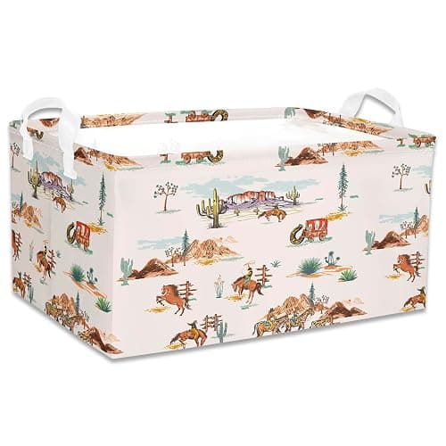 Western Rectangular Storage Basket, Highland Cow Cute Storage Bins Box with Handles, Cowskin Printed Shelf Basket Ideal for Kids Room Decor, Books, Organizing Clothes, Toys (Cute cow) thumbnail 8