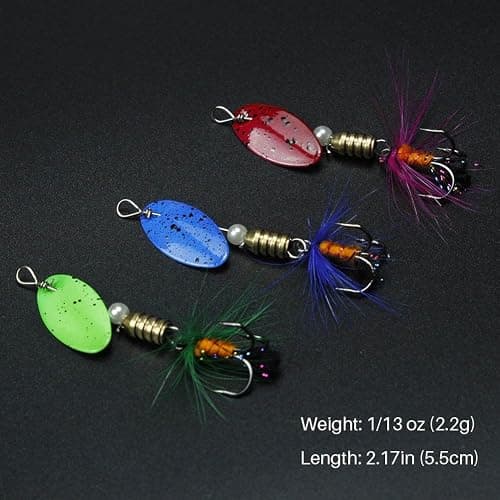 FouceClaus 10pcs Spinner Lures Baits with Tackle Box, Bass Trout Salmon Hard Metal Rooster Tail Fishing Lures Kit thumbnail 6