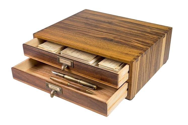 Générique Caisson de Rangement Bois Vintage/tiroirs A4 pour Bureau ou Maison, 2 tiroirs / 2 Niveaux – Organiseur de Bureau élégant, Finition Naturelle - Image 1