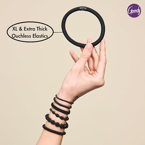 Goody Ouchless XL & Extra Thick Hair Elastics - Black Hair Ties for Women, No Damage, Strong Hold for Thick Hair, Curly or Textured Styles - 10 Count, Gentle & Secure Ponytail Holders thumbnail 5