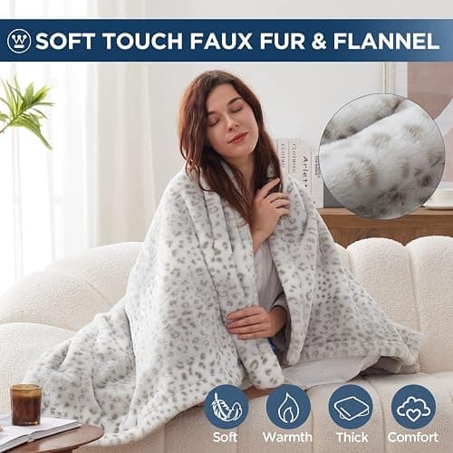 Westinghouse Heated Throw Blanket, 50"x60", Grey Leopard, ETL Certified | 6 Heating Levels, 2-10 Hours Auto-off, Overheat Protection, Luxury Faux Fur to Flannel, Machine Washable, Couch Bed Office thumbnail 7