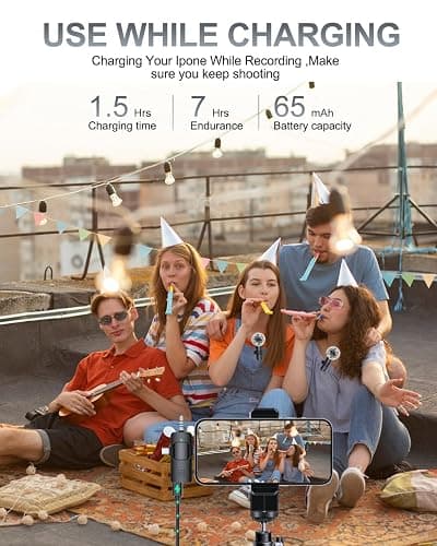 PQRQP 3 in 1 Professional Wireless Lavalier Microphone for iPhone/Android/Camera, Wireless Microphones, Mini Microphone, Crystal Clear Sound Quality for Recording, Live Streaming, Clips-Elegant Black thumbnail 7