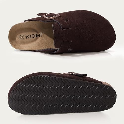 KIDMI Women's Suede Clogs Leather Mules Cork Footbed Sandals Potato Shoes with Arch Support thumbnail 6