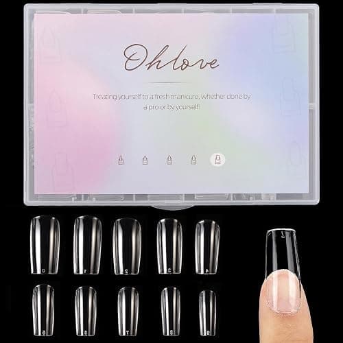500PCS Square Shaped Clear Acrylic Nails Tips Full Cover with Case for DIY Nail Art - Image 1