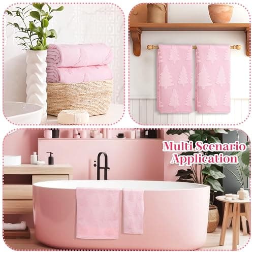 Breling 2 Pcs Christmas Hand Towels Pink Christmas Trees Bathroom Decorative Towels 100% Cotton Absorbent Jacquard Weave Bath Decor Winter Holiday Bathroom Decor Xmas Gifts 13.7''x29.5'' thumbnail 6