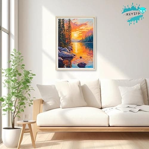 KEYIFA Diamond Painting River Sunset Diamond Art Kits for Adults, 5D Round Full Drill Landscape Diamond Painting Kit for Beginner, DIY Gems Art Craft for Home Wall Decor 12x16 inch thumbnail 2