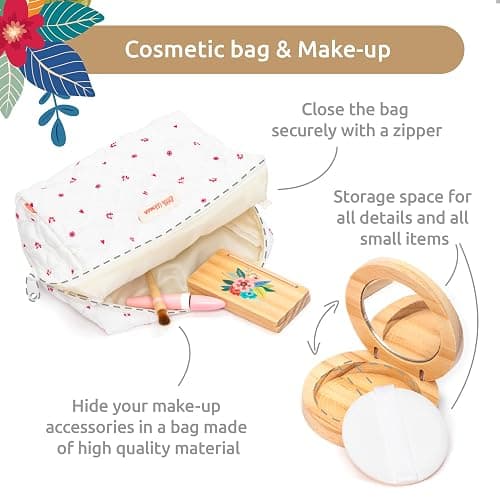 UMU® Wooden Pretend Makeup Kit for Toddlers – Realistic Toy Beauty Set for Girls with Lipstick, Mirror, Perfume, Powder & Cosmetic Bag – Play Makeup for Kids Ages 3 4 5 6 thumbnail 5