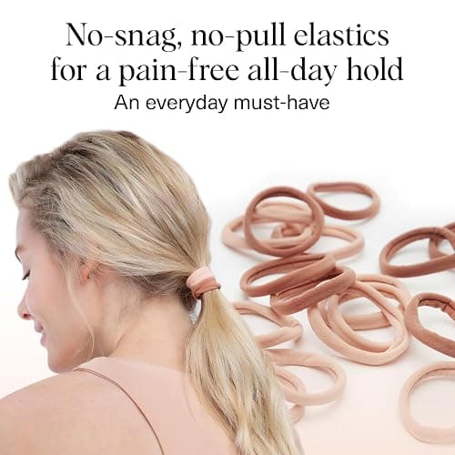 Kitsch Hair Ties No Damage - Strong, Stretchy & Snag-Free Hair Bands | Soft Nylon Ponytail Holders, Stylish Elastics for Everyday Hairstyles | Ideal Gifts for Women - Blush, 20pcs thumbnail 2