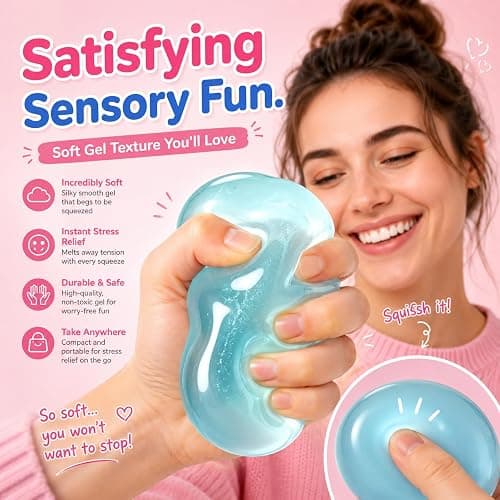 Coconut Oil Squishy, 2 Pack New Coconut Oil Stress Ball Sensory Squeeze Toy For Kids Teens & Adults, Soft Squishy Fidget Toy For Stress Relief, Anxiety Relief, Desk Squishies Toy Gift (Blue + Pink) thumbnail 3