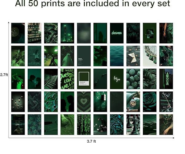 Y2K BOO Dark Green Wall Collage Kit - 50 Aesthetic Posters for Room Decor, Perfect for Dorms and Bedrooms, Stylish Dark Green Wall Art for Teen Girls and Cozy Spaces thumbnail 4