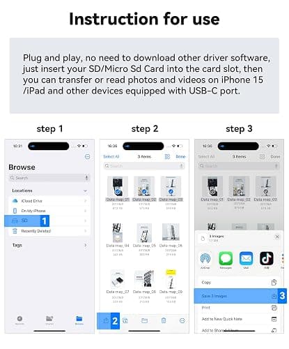 USB C SD Card Reader for iPhone 15 16/iPad/MacBook/Mac, xdgeLoad USB-C Type C SD Reader Supports SD and MicroSD Memory Card Adapter, Trail Camera Viewer Plug and Play - 2 Slots thumbnail 7