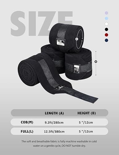 Harrison Howard Horse Polo Wraps Upgrade with Bling Leg Wraps for Horses 4-Pack Fleece Leg Wraps Stable Supplies Black L thumbnail 4