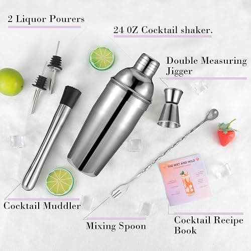 Cocktail Shaker Set, 6-Piece Mixology Bartender Kit Premium Shakers Bartending: Martini Shaker Jigger Mixing Spoon Muddler 2 Pourers Bar Tools Set with Built-in Bartender Strainer for Drink Shaker thumbnail 3