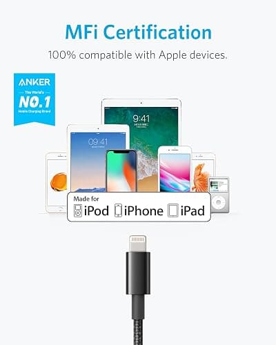 Anker 3.3ft Premium Double-Braided Nylon Lightning Cable, Apple MFi Certified for iPhone Chargers, iPhone X/8/8 Plus/7/7 Plus/6/6 Plus/5s, iPad Pro Air 2, and More(Black) thumbnail 2