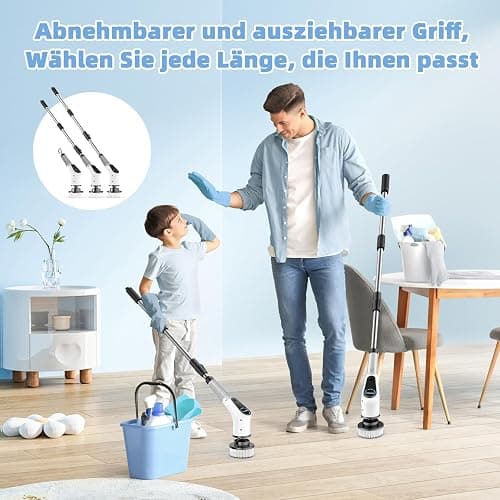 Elektrische Reinigungsbürste, 8 in 1 Electric Cleaning Brush mit austauschbaren Bohrbürstenköpfen, Wanne mopSet, Elektrische Putzbürste mit Verstellbarem Griff für Bad Küche Auto Fußboden thumbnail 2
