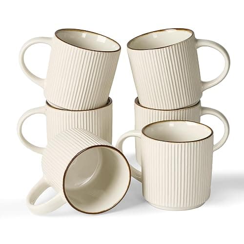 famiware Coffee Mug Set for 6, Star 12 oz Catering Mugs Cup Set with Handle for Coffee, Tea, Cocoa, Milk - Ceramic Stoneware Drinkware Set, White - Image 1