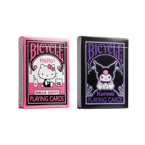 Bicycle Hello Kitty Playing Cards Bundle, Sanrio Black & Pink Hello Kitty and Kuromi Collectible Deck of Cards - Image 1