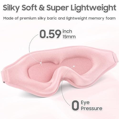MOEASEii Sleep Mask - Total Blackout 3D Sleeping Mask, Super Lightweight & Silky Soft Eye Mask for Sleeping, Fully Adjustable Fit for Home, Office, Traveling, Meditation, Yoga, Pink, Mothers Day Gifts thumbnail 3