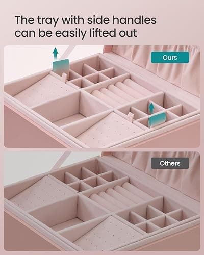 SONGMICS 2-Layer Jewelry Box, Jewelry Organizer with Handle, Removable Jewelry Tray, Jewelry Storage, Floating Effect, 8.1 x 9.4 x 4.3 Inches, Gift Idea, Jelly Pink UJBC165R01 thumbnail 7