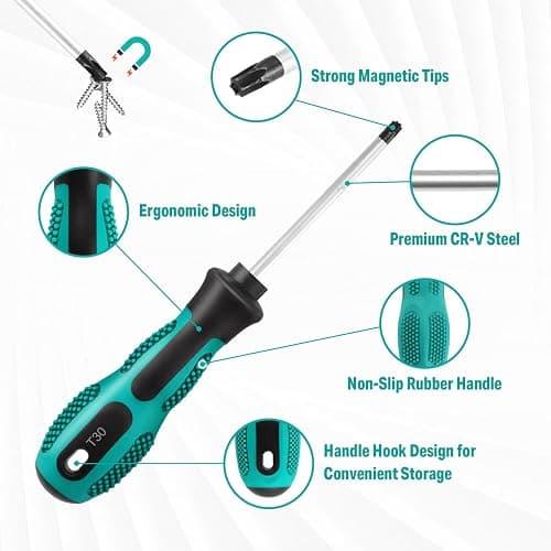 Magnetic Torx Screwdriver Set 12pcs, T5 - T40 Tamperproof Torx Driver Star Screwdriver Set with Magnetizer & Demagnetizer, Chrome Vanadium Steel Made thumbnail 2