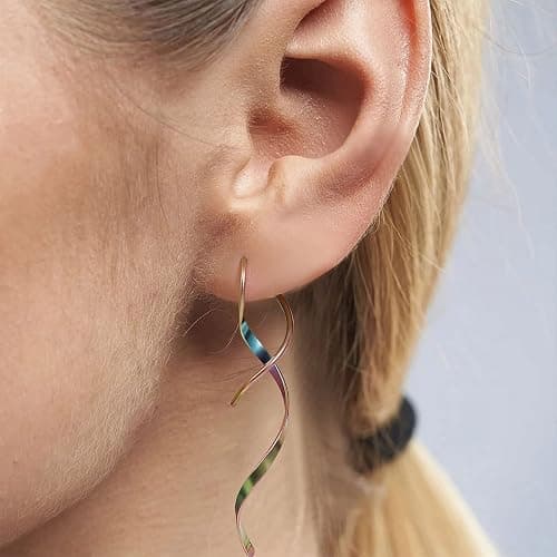 Spiral Threader Earrings, 18G Hypoallergenic 316L Stainless Steel Drop Dangle Handmade Twisted Linear Curved Dangling Minimal Earrings for Sensitive Ear with Gift Box thumbnail 6