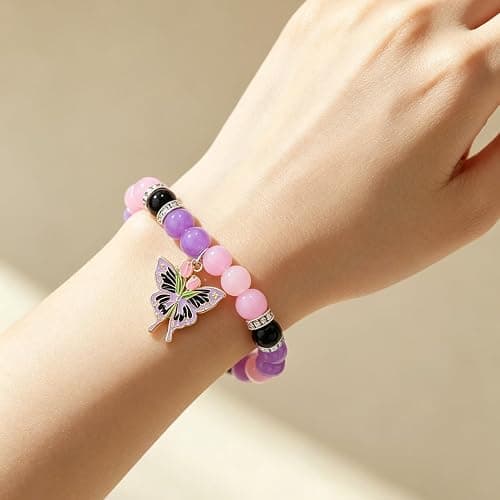 Thalireth 2Pcs Beaded Matching Bracelets For Couples Demon Killer Lightning Sakura Butterfly Anime Bracelets Halloween Christmas Gift thumbnail 7