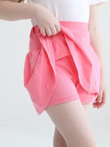 Fdqin 2 Pack Girls Skirts Elastic Flared Plain Tennis Skater Skirts with Built-in Shorts Kids Active Flowy Skorts thumbnail 2