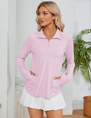 LOMON Women Long Sleeve Shirts Sun Protection 1/4 Zip Summer Quick Dry Hiking Shirts Quarter Zip Pullover for Women thumbnail 5