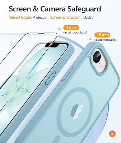 FNTCASE for iPhone 17e/ iPhone 16e Case, Fit for Magsafe, Screen Protector | Translucent Matte Magnetic Back, 14FT Military Grade Drop Protection, Shockproof Protective Phone Cover, Teal thumbnail 4