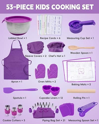 Kids Baking Set–Real Cooking Set for Kids with Kids Cooking Utensils & Kitchen Accessories, Measuring Tools & Baking Supplies,Great Gift for Pretend Play & Montessori Learning (Purple) thumbnail 3