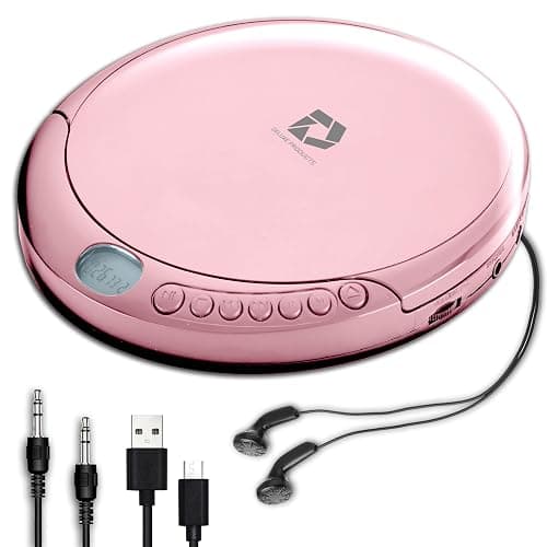 Deluxe Products CD Player Portable with 60 Second Anti Skip, Stereo Earbuds, Includes Aux in Cable and AC USB Power Cable for use at Home or in Car. Pink - Image 1