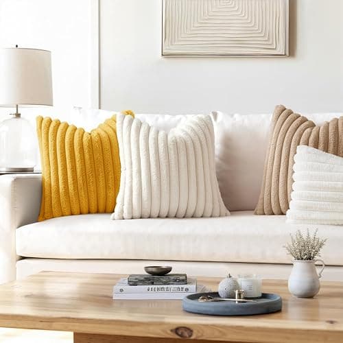 MIULEE Faux Fur Decorative Throw Pillow Covers 18x18 Inch Set of 2, Modern Spring Home Decor Soft Plush Couch Pillows Cozy Fluffy Cushion Covers for Sofa Bed Beige thumbnail 2