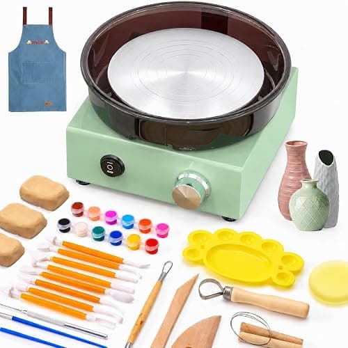 Alldeer Mini Pottery Wheel for Kids, Beginners, Adults, All-in-one Kit | 6" Clay Wheel, Two-Way Rotation, Adjustable Speed, Removable Splash Tray, 18PCS Sculpting Tools, Gift for Teens Girls Boys - Image 1