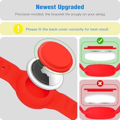 Waterproof Air Tag Bracelet for Kids [2 Pack], Cute Cartoon Air Tag Holder for Kids with Full Coverage Hidden Design, Silicone Airtag Wristband for Child, Healthy Material Red+Black thumbnail 7