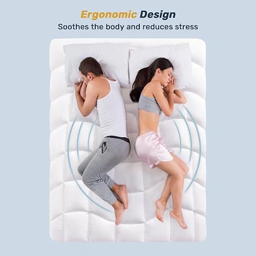 Full Mattress Pad Waterproof - Ergonomic Quilted Fitted Full Mattress Topper, 5-Layers Noiseless Washable Mattress Protector Cover with 8"-21" Deep Pocket (White, 54x75) thumbnail 3