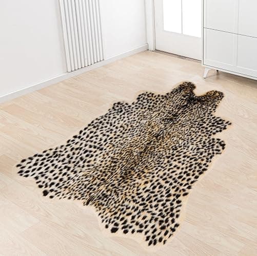 Leopard Rug Cheetah Rug Animals Printed Hide Mats Faux Fur Cowhide Skin Carpet for Home Office, Livingroom, Bedroom, 5.3ft x 6.6ft thumbnail 5