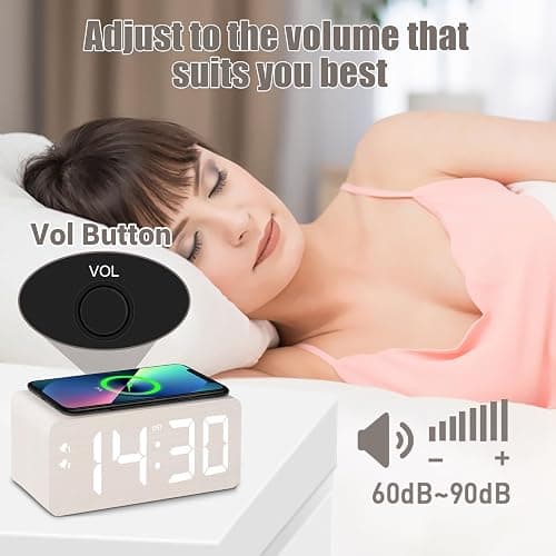URAYCO Wooden Digital Alarm Clock, 10W Fast Wireless Charger Station & 2 USB Charging Ports, with 0~99% Dimmer, Dual Alarm, Weekday/Weekend Mode, Wood LED Clock for Bedroom, Desk, Office thumbnail 8